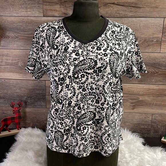 Kim Rogers Ladies Black and White Paisley Print Pullover Top, Size M - Picture 1 of 5